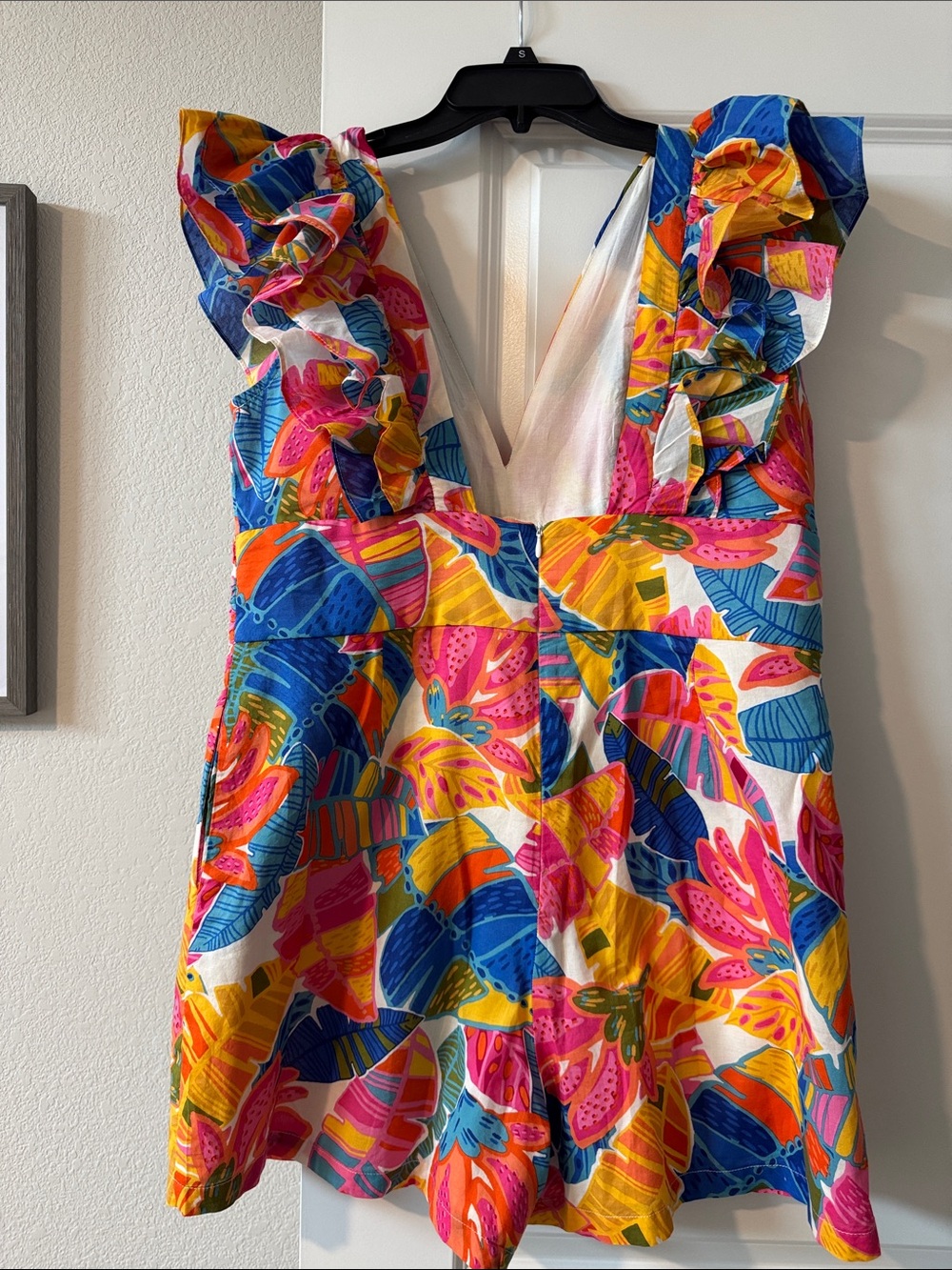 Tropical Ruffle V-Neck Romper in Bright Multi - Picture 3 of 3